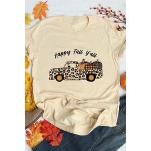 Azura Exchange  Khaki Happy Fall Leopard Truck Cute Pumpkin Graphic Tee